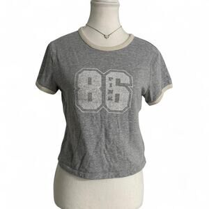 PINK Victorias Secret Grey Cotton “86” Baby Tee” Size Medium